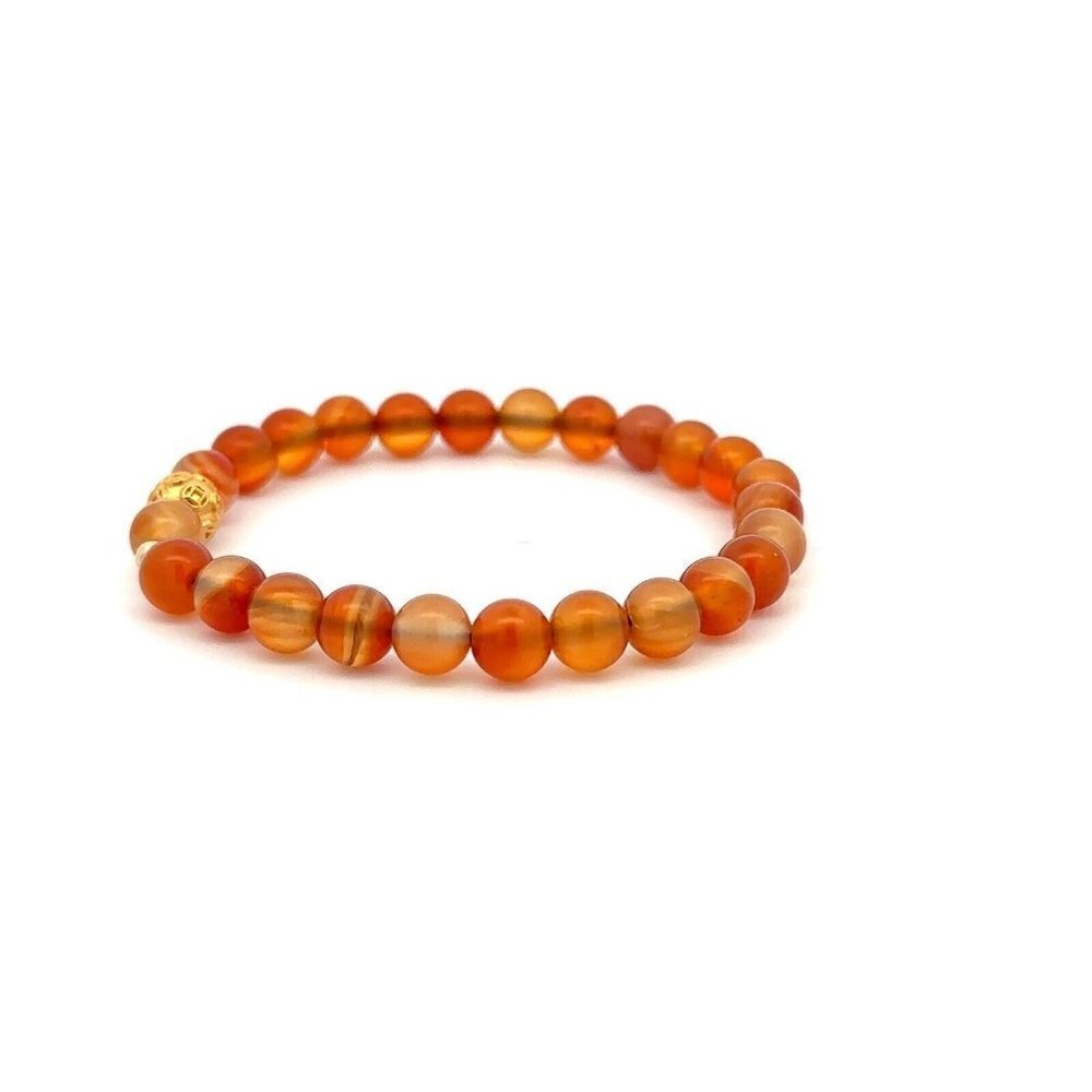 18K Gold Money Ball Lucky Charm Beads Bracelet Gemstones Carnelian 6mm - Picture 6 of 9